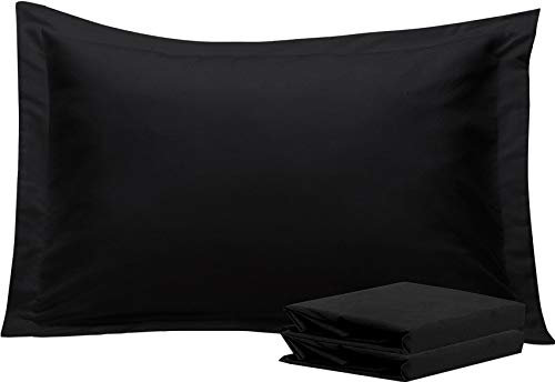 NTBAY 2 Pack 100% Brushed Microfiber Oxford Pillowcases, 1800 Super Soft and Cozy, Wrinkle, Fade, Stain Resistant Standard Oxford Pillow Cases | Hotel Quality Pillow Shams, 50x75 cm, Black