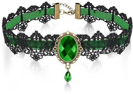 AILUOR Gotisch Kropfband Schwarz Spitze Kropfband, Punk Rock Vampir Zubehör Gothic Retro Lolita Perlen Hochzeit Party Handmade Gothic Schmuck für Frauen Halloween Halskette (Grün)