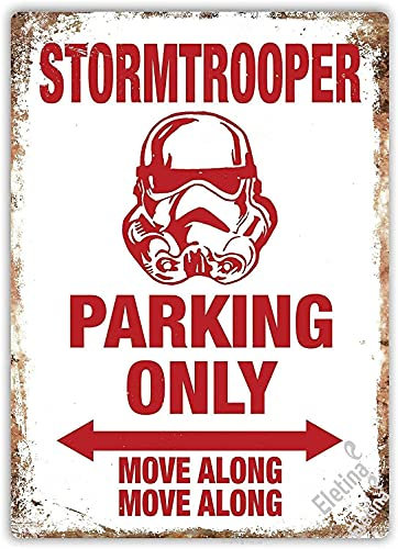 Placa de metal con diseño de la nube Jackgold Stormtrooper Parking Only Wall Signs Iron Paint de advertencia de metal, 8 x 12 hojas, decoración para bar Caf233; Hotel Oficina Garaje Dorm Vintage