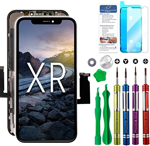 Ace Tech Cellular Kompatibel mit iPhone XR LCD Bildschirm 6,1 Zoll (Modell A1984, A2105, A2106, A2108) Touch Display Digitizer Kit Montage Metall Rückplatte vorinstalliert