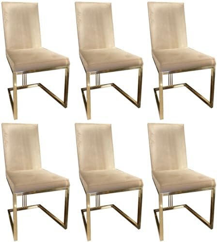 Casa Padrino luxury dining chair set cream/gold 50 x 60 x H. 100 cm - Noble kitchen chairs set of 6 - Luxury dining room furniture