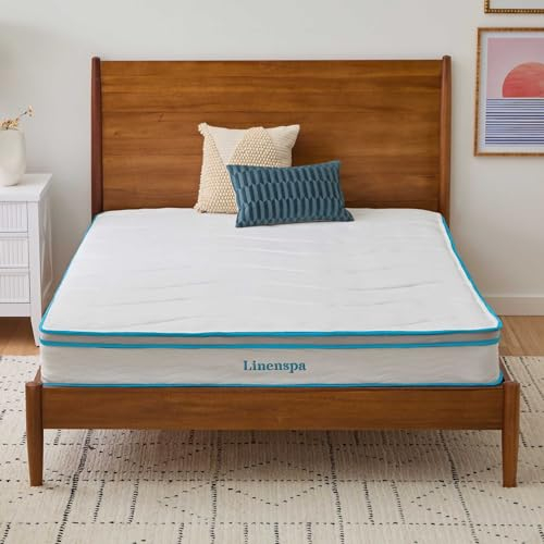 Linenspa Einzelbett (90 x 190 cm), Memory-Schaum und Spiralfederkern-Matratze, 20 cm, Hybrid-Matratze, mittelfestes Gefühl, Bett in Einer Box, gerollte Matratze, 90 x 180 x 20 cm, anpassungsfähig und