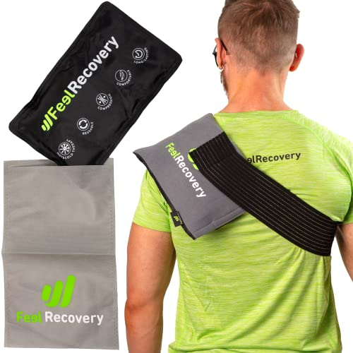 Kühlpads Gel für Rücken (28x17 cm) - Kalt Warm Kompresse Set mit Fixierband für Rückenschmerzen, Arthrose, Hexenschuss - Kühlakku Gel zur Kältetherapie mit Hülle & Klettbandage