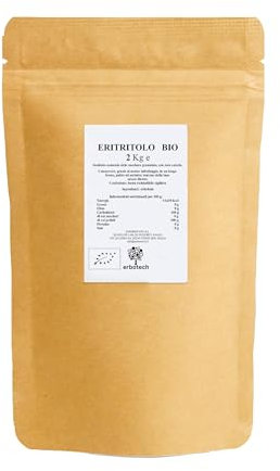 ERBOTECH Eritritolo BIO in Polvere, Busta da 2 Kg, Sostituto Biologico Naturale dello Zucchero con Zero Calorie, Adatto per Diabetici, Vegan, Senza Conservanti e Coloranti