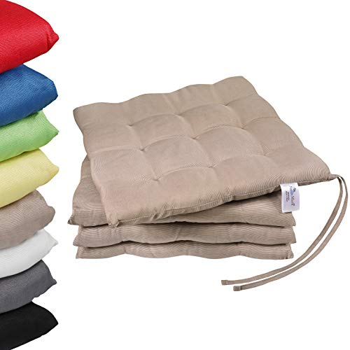 NatureMark Set de 4 Cojines para Sillas con Lazos 40x40 cm – Cojín de Asiento Relleno para Cocina, Jardín y Terraza – Color Arena/Beige