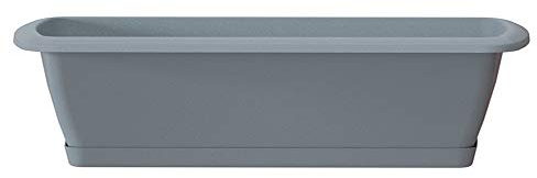Erhard-Trading Ensemble jardinière Alzira avec soucoupe 90 cm gris pierre
