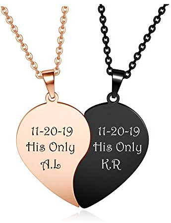 PiercingJak Personalized Gravur Herzkette Yin Yang Halskette Puzzle Edelstahl Herz Anhänger Paar Partner Kette Liebe Freundschaft Schmuck Geschenke für Damen Herren, Silber/Schwarz/Rosegold