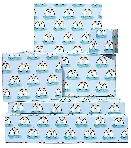 Central 23-6 Blatt blaues Geschenkpapier - Pinguine und Herzen - Geschenkpapier für Ehemann - Ehefrau - Freund - Freundin - Recycelbar