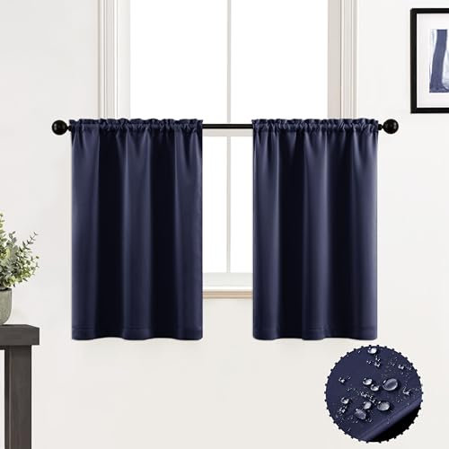 XTMYI Lot de 2 rideaux occultants courts et imperméables à isolation thermique pour cuisine, salle de bain, 75 cm de long, bleu marine