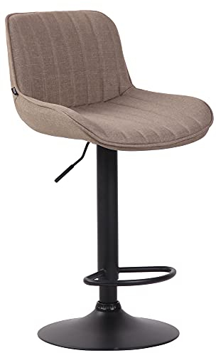 CLP Barhocker Lentini Stoff I Thekenhocker Höhenverstellbar I Barstuhl Mit Fußstütze I 360° Drehbar I Tresenhocker Mit Trompetenfuß, Farbe:Taupe, Gestell Farbe:schwarz