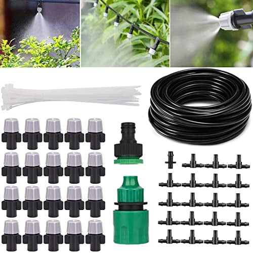 Nebelkühlsystem Wassernebel 20 Meter -Garten Bewässerungssystem Wassernebel Kühlsystem Schlauch Sprinklerdüse Garden Patio Mikro Bewässerungsset Pflanzenbewässerungsset