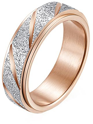 PAURO Femmes Stainless Steel 6MM Rose Gold Silver Flag Lucky Spinner Worry Ring Band Size 62