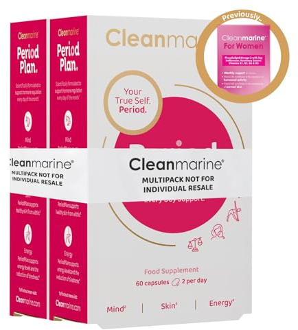 Cleanmarine Period Plan | Unique, All-in-One Blend of Natural Nutrients - Help Balance Your Body's Daily Needs, All Month Long – Provides Hormonal Support, Plan A for Your Periods - 120 Capsules