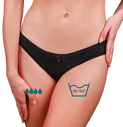 Taynie Bella Periodenunterwäsche - auslaufsichere Periodenwäsche - Menstruationsunterwäsche - Periodenslip - ersetzt 2 Tampons, Tragedauer bis 12 Std, waschbar bis 60°C (34, Schwarz)
