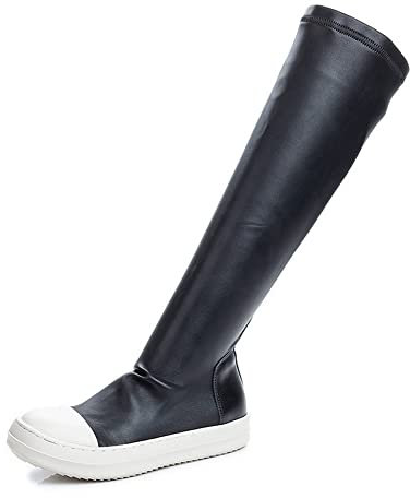Kluolandi Stivali da donna elasticizzati piatti sopra il ginocchio, altezza coscia, comfort, scarpe da ginnastica alte al ginocchio, nero, altezza coscia, 39 EU, Nero coscia alta, 39 EU