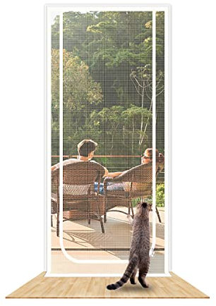 SHRRL Porte grillagée/barrière pour chat et chien, épaisse, pour porte de balcon - 90 cm x 200 cm - Pour salon, chambre, cuisine, terrasse, anti-griffures, avec fermeture éclair