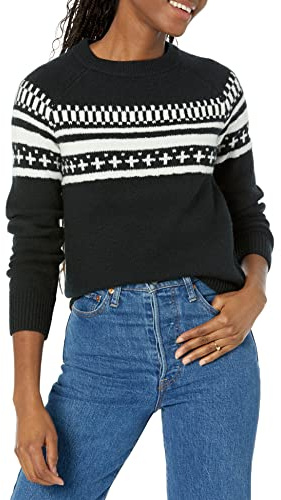 Amazon Essentials Damen Soft-Touch-Pullover mit Rundhalsausschnitt und Fair-Isle-Muster