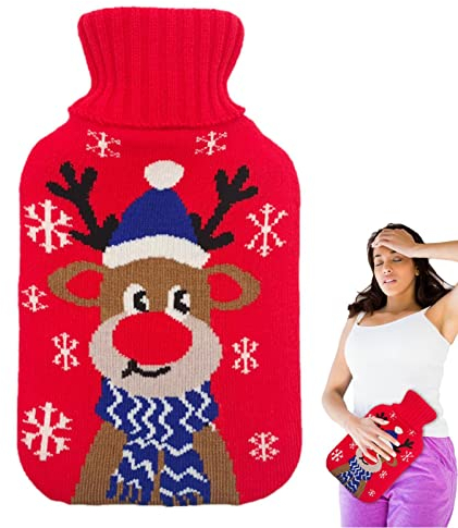 Wärmflasche Süße Rentier-Warmwassertasche, Weihnachts-Wärmflasche, für Hand- und Fußwärmer, Weihnachtsgeschenke für Erwachsene und Kinder