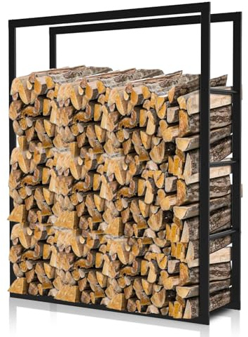 Sonnewelt Kaminholzregal für Innen und Aussen, 80x25x100CM Metall Brennholzregal Kaminholzständer, Holzstapelhilfe Holzlager, Schwarz Brennholz Stapelhilfe