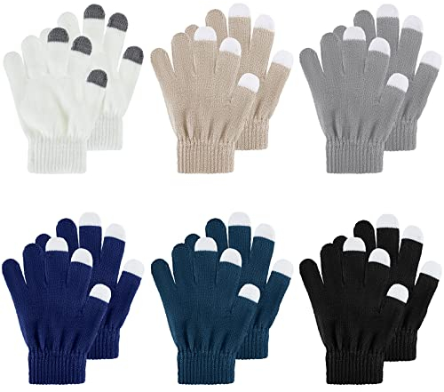 SATINIOR 6 Paar Kinder Gestrickte Fäustlinge Dehnbare Vollfinger Strickhandschuhe für Kinder Jungen Mädchen (Kühle Farben, 1-4 Jahre)