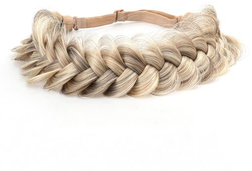 TOECWEGR Extensions Haarband Haarreifen Zopf Geflochten Classic Chunky Wide Plaited Wedding Fluffy Braids Wig Women Girl Beauty Accessory (Graubraunes Gold-B)