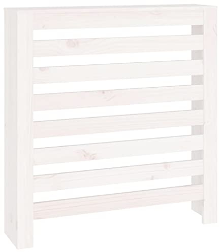 vidaXL Heizkörperverkleidung Lamellen-Design Heizungsabdeckung Heizungsverkleidung Heizung Abdeckung Heizkörper Weiß 79,5x19x84cm Massivholz Kiefer