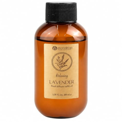 Ecodrop Lavender Reed Diffuser Refill 100ml, Home Fragrance Oil | Soft floral notes create a soothing aroma with long-lasting scent, ideal for bedrooms, bathrooms and relaxing spaces.