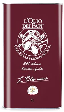 L'Olio dei Papi NOVELLO. Olio Extra Vergine Italiano 100% estratto a freddo prodotto dagli uliveti secolari delle antiche terre dei Papi 3 LT (Latta)