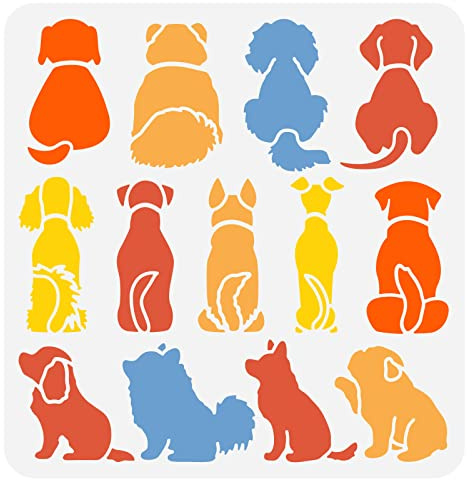 FINGERINSPIRE Hundeschablone 30x30cm Hündchen Sitzend Schablone Kunststoff Hundemuster Malschablone Große Wiederverwendbare Hunde Sitzen Schablone Für Heimwerker Malerei Wand Möbel Dekoration