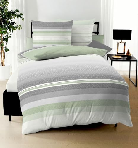 Kaeppel Mako Satin Bettwäsche 2 TLG. 155x220cm Faible Limone Grün Oliv Grau Silber Streifen