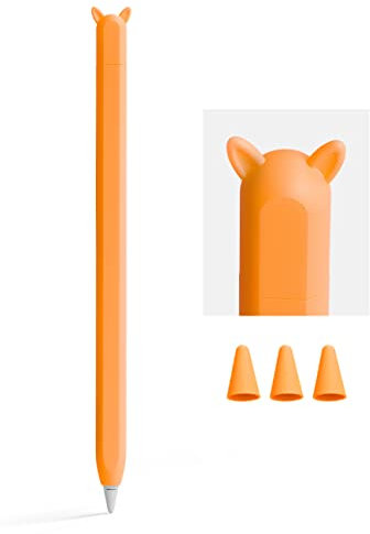 ELETIUO Soft Silicone Case for Apple Pencil 2nd Generation/Pro, Cute Ear Shape Grip Skin Sleeve - Protective Cover to Prevent Scratches & Slipping, Compatible with Apple Pencil 2 Gen (Orange)