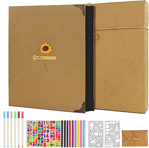 AIOR Fotoalbum zum Selbstgestalten 60 Schwarzen Seiten Scrapbook, DIY Fotobuch Geschenk für Absolvierte Geburtstag Weihnachten Hochzeit Familie Baby (Gelb)