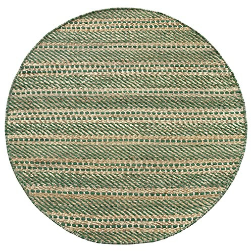 HAMID - Woll- und Jute-Teppich Runden Olivia, Handgewebter Woll-Jute-Teppich für Wohnzimmer, Schlafzimmer, Natürliches Grün, (100 x 100 cm)