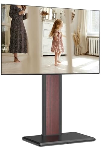 FITUEYES TV Floor Stand for 32-65 inch, Universal Swivel TV Stand,TV Stand with Concealed Storage,Holds 40kgs, Double Column, Black & Walnut
