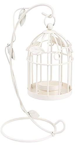 BEIJIALY Dekorativer Vogelkäfig-Kerzenhalter, Metall-Kerzenhalter, Innovative Eisenblätter, Ausgehöhlter Käfig-Kerzenhalter, Hängende Kerzenständer-Laterne, Haushaltsdekoration(Weiß)