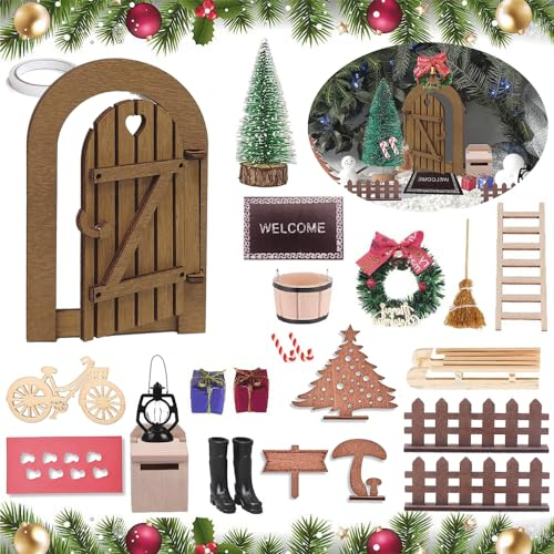 RURIZHONGTIAN Wichteltür Zubehör Weihnachten Set,Weihnachtswichtel Tür Set,Weihnachtsdeko Elfentür,Wichteltür Weihnachten Set,Wichteltür Zubehör SetMiniatur Wichtel Set,Wichteltüren Set
