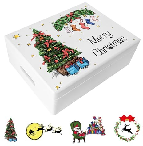 Creative Deco Personalised Gifts | Any Text Gift Christmas for Women | Men, Girls or Boys | Unique Wish Custom Xmas Gift Box | White Customised Wooden Storage Box | Empty Christmas Eve Box