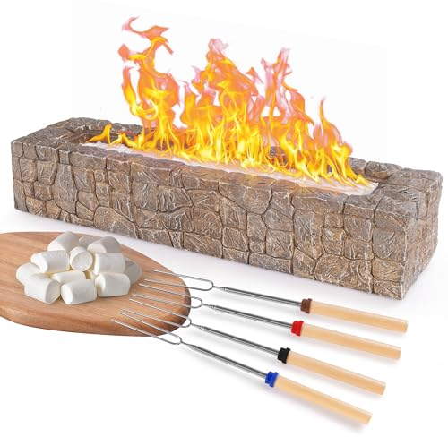 IKER Grand brasero de table rectangulaire avec kit de fabrication de smores, foyer de table portable, foyer de table en béton intérieur ou extérieur, cheminée de table personnelle pour pendaison de