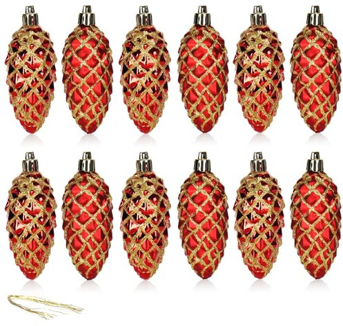 com-four® 12x Christbaumanhänger Zapfen - Tannenbaumzapfen für den Weihnachtsbaum - Christbaumschmuck zum Anhängen für Weihnachtsdeko - bruchfest