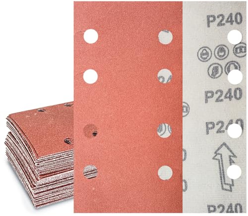 Senmai Tools Schleifpapier 93 x 185 mm Klett, Schleifblatt 8 Löcher, Schleifblätter Körnung 240, Schleifpapier für Schwingschleifer, für Schleifen von Hartholz, Farbe, auf Holz (30 Stück)