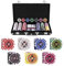 HOMASIS Pokerset mit 300 Chips, Alu Pokerkoffer mit 2 Kartendecks, 5 Würfeln, 1 Dealer Button, Poker Koffer abschließbar, Poker Set Pokerkarten für Texas Hold'em (300 Chips, Schwarz)