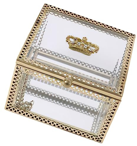 SHERCHPRY Quadratische Glas Schmuckbox Mit Goldenen Kanten Elegante Aufbewahrung Für Ringe Ohrringe Halsketten Und Armbänder Für Und Dekoration