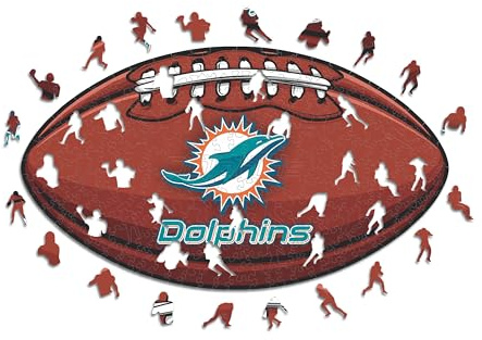 Iconic Puzzles, Miami Dolphins Crest, 100% ökologisch nachhaltiges Holzpuzzle mit offizieller Lizenz, Größe S, 150 Teile
