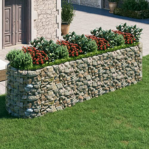 Chaduof Lit surélevé à Gabion Fer galvanisé 400x100x100 cm,Bordure Pierre,Kit Gabion,Gabion Jardiniere