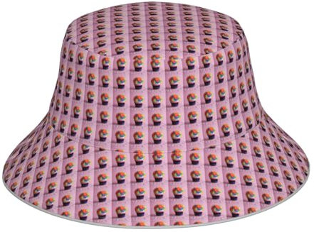 Sonnenhut mit reflektierenden Streifen auf beiden Seiten mit Fischdruck, Fischerhut Reise, Strandhut, Fischerhut Unisex, Regenbogen-Cupcake-Blumenkuchen, One size