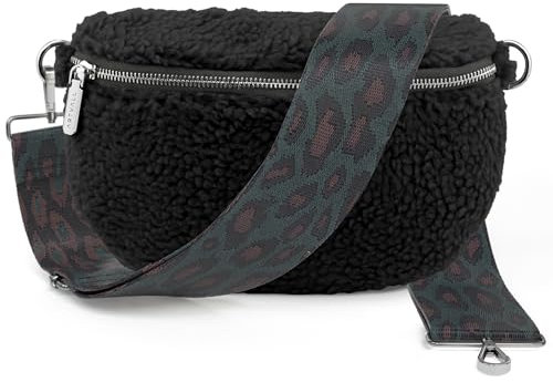 ARTVALL - Umhängetasche Teddystoff Tasche Handtasche Plüschtasche Bauchtasche Teddyfell Plüsch mit Schultergurt Design Taschenband abnehmbar verstellbares Riemen Crossbody Bag Damen mit Reißverschluss