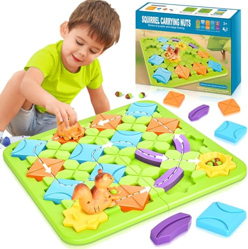 JONRRYIN Logische Straße Builder Puzzle, Kinder Labyrinth Puzzle Brettspiele Logischer Straßenbauer Großes Brettspiele, Logik Gehirn Lernspielzeug Geschenke für Jungen Mädchen 4