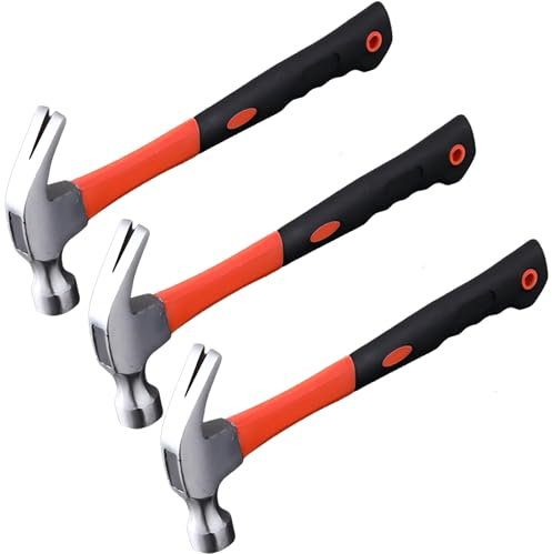 3 PCS 18 oz Claw Hammer with Fiberglass Handle,General Purpose Hammer.Forged Steel Head,Anti-Vibration Grip