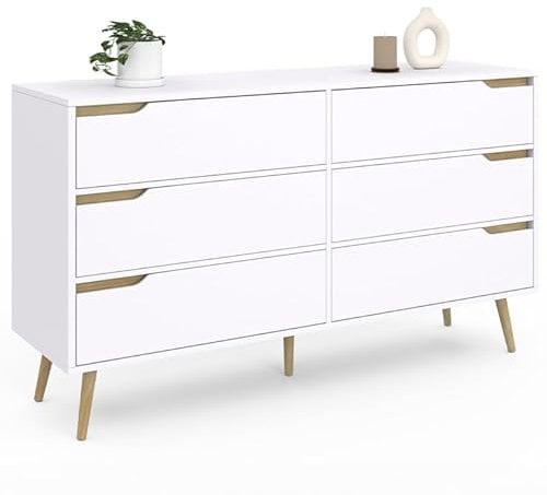 IDMarket - Commode 6 tiroirs Helsinki XXL 140 cm scandinave Blanc
