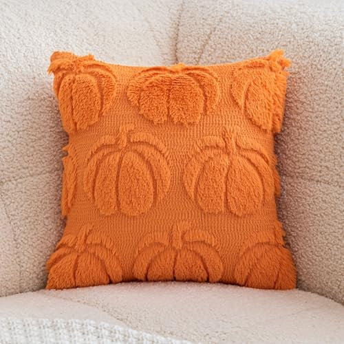 Generisch Herbst Kissenbezug Kürbis Motiv, Halloween Kissenbezüge, Herbstdeko Innen Aesthetic Zimmer Deko, Pumpkin Kissen für Halloween (Orange, 40x40cm)
